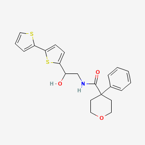 molecular formula C22H23NO3S2 B3009810 N-[2-Hydroxy-2-(5-thiophen-2-ylthiophen-2-yl)ethyl]-4-phenyloxane-4-carboxamide CAS No. 2310145-17-4