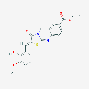 molecular formula C22H22N2O5S B300982 Ethyl 4-{[5-(3-ethoxy-2-hydroxybenzylidene)-3-methyl-4-oxo-1,3-thiazolidin-2-ylidene]amino}benzoate 