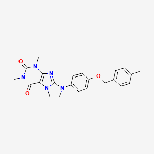 molecular formula C23H23N5O3 B3009820 1,3-Dimethyl-8-{4-[(4-methylphenyl)methoxy]phenyl}-1,3,5-trihydroimidazolidino [1,2-h]purine-2,4-dione CAS No. 1021124-05-9