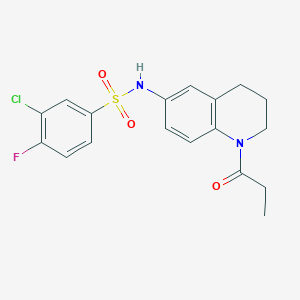 molecular formula C18H18ClFN2O3S B3009831 3-氯-4-氟-N-(1-丙酰-1,2,3,4-四氢喹啉-6-基)苯磺酰胺 CAS No. 954024-48-7