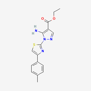 molecular formula C16H16N4O2S B3009834 Ethyl 5-amino-1-[4-(4-methylphenyl)-1,3-thiazol-2-yl]pyrazole-4-carboxylate CAS No. 957045-17-9