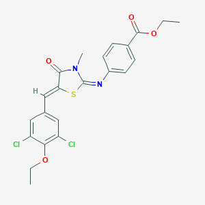 molecular formula C22H20Cl2N2O4S B300984 Ethyl 4-{[5-(3,5-dichloro-4-ethoxybenzylidene)-3-methyl-4-oxo-1,3-thiazolidin-2-ylidene]amino}benzoate 