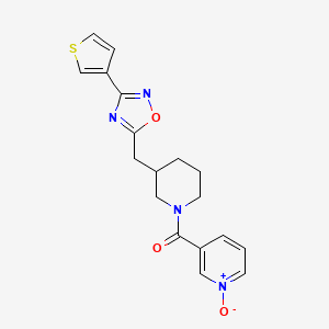molecular formula C18H18N4O3S B3009844 3-(3-((3-(Thiophen-3-yl)-1,2,4-oxadiazol-5-yl)methyl)piperidine-1-carbonyl)pyridine 1-oxide CAS No. 1705257-69-7