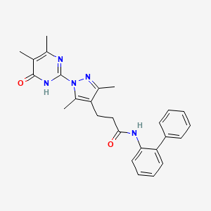 molecular formula C26H27N5O2 B3009846 N-([1,1'-biphenyl]-2-yl)-3-(1-(4,5-dimethyl-6-oxo-1,6-dihydropyrimidin-2-yl)-3,5-dimethyl-1H-pyrazol-4-yl)propanamide CAS No. 1172258-29-5