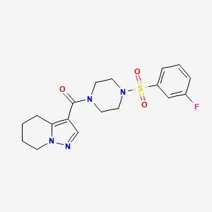 molecular formula C18H21FN4O3S B3009848 (4-((3-Fluorophenyl)sulfonyl)piperazin-1-yl)(4,5,6,7-tetrahydropyrazolo[1,5-a]pyridin-3-yl)methanone CAS No. 2034545-60-1
