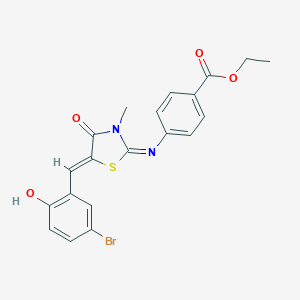 molecular formula C20H17BrN2O4S B300985 Ethyl 4-{[5-(5-bromo-2-hydroxybenzylidene)-3-methyl-4-oxo-1,3-thiazolidin-2-ylidene]amino}benzoate 