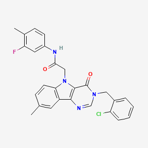 molecular formula C27H22ClFN4O2 B3009854 2-(3-(2-氯苄基)-8-甲基-4-氧代-3H-嘧啶并[5,4-b]吲哚-5(4H)-基)-N-(3-氟-4-甲基苯基)乙酰胺 CAS No. 1185076-28-1