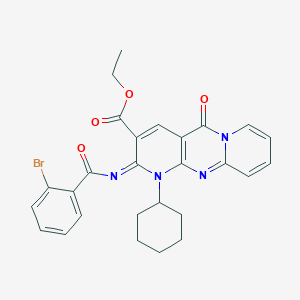 molecular formula C27H25BrN4O4 B3009866 (Z)-ethyl 2-((2-bromobenzoyl)imino)-1-cyclohexyl-5-oxo-2,5-dihydro-1H-dipyrido[1,2-a:2',3'-d]pyrimidine-3-carboxylate CAS No. 534579-24-3