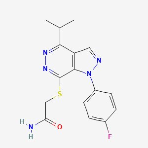 molecular formula C16H16FN5OS B3009873 2-((1-(4-氟苯基)-4-异丙基-1H-吡唑并[3,4-d]哒嗪-7-基)硫代)乙酰胺 CAS No. 1105202-82-1