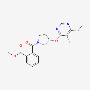 molecular formula C19H20FN3O4 B3009875 Methyl 2-(3-((6-ethyl-5-fluoropyrimidin-4-yl)oxy)pyrrolidine-1-carbonyl)benzoate CAS No. 2034494-75-0