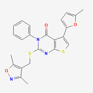 molecular formula C23H19N3O3S2 B3009881 2-(((3,5-二甲基异恶唑-4-基)甲基)硫基)-5-(5-甲基呋喃-2-基)-3-苯基噻吩[2,3-d]嘧啶-4(3H)-酮 CAS No. 692263-05-1
