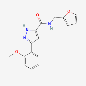 molecular formula C16H15N3O3 B3009896 N-(2-呋喃甲基)-3-(2-甲氧基苯基)-1H-吡唑-5-甲酰胺 CAS No. 1094750-00-1