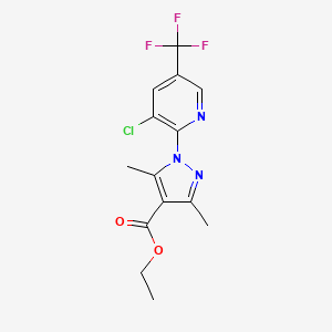 molecular formula C14H13ClF3N3O2 B3009897 ethyl 1-[3-chloro-5-(trifluoromethyl)-2-pyridinyl]-3,5-dimethyl-1H-pyrazole-4-carboxylate CAS No. 956193-68-3