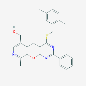 (7-{[(2,5-Dimethylphenyl)methyl]sulfanyl}-14-methyl-5-(3-methylphenyl)-2-oxa-4,6,13-triazatricyclo[8.4.0.0^{3,8}]tetradeca-1(10),3(8),4,6,11,13-hexaen-11-yl)methanol