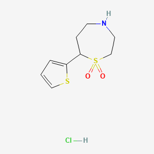 molecular formula C9H14ClNO2S2 B3009918 7-(Thiophen-2-yl)-1,4-thiazepane-1,1-dioxide hydrochloride CAS No. 2097936-67-7