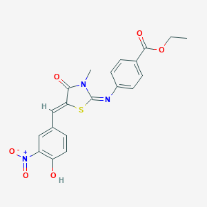 molecular formula C20H17N3O6S B300992 Ethyl 4-[(5-{4-hydroxy-3-nitrobenzylidene}-3-methyl-4-oxo-1,3-thiazolidin-2-ylidene)amino]benzoate 