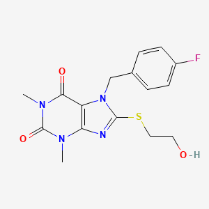 molecular formula C16H17FN4O3S B3009938 7-(4-fluorobenzyl)-8-((2-hydroxyethyl)thio)-1,3-dimethyl-1H-purine-2,6(3H,7H)-dione CAS No. 505080-95-5