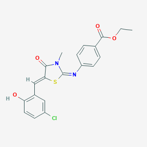 molecular formula C20H17ClN2O4S B300994 Ethyl 4-{[5-(5-chloro-2-hydroxybenzylidene)-3-methyl-4-oxo-1,3-thiazolidin-2-ylidene]amino}benzoate 