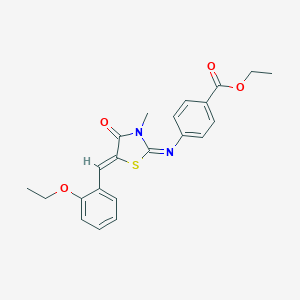 molecular formula C22H22N2O4S B300995 Ethyl 4-{[5-(2-ethoxybenzylidene)-3-methyl-4-oxo-1,3-thiazolidin-2-ylidene]amino}benzoate 