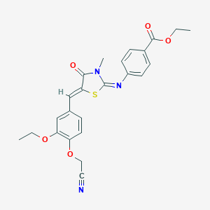 molecular formula C24H23N3O5S B300996 Ethyl 4-({5-[4-(cyanomethoxy)-3-ethoxybenzylidene]-3-methyl-4-oxo-1,3-thiazolidin-2-ylidene}amino)benzoate 