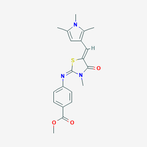molecular formula C20H21N3O3S B300998 methyl 4-({3-methyl-4-oxo-5-[(1,2,5-trimethyl-1H-pyrrol-3-yl)methylene]-1,3-thiazolidin-2-ylidene}amino)benzoate 