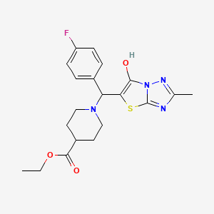 Ethyl 1-((4-fluorophenyl)(6-hydroxy-2-methylthiazolo[3,2-b][1,2,4]triazol-5-yl)methyl)piperidine-4-carboxylate