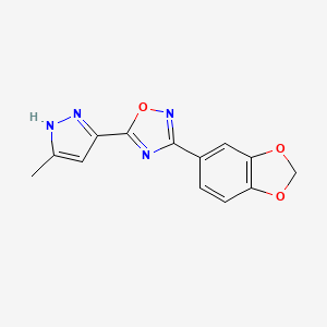 molecular formula C13H10N4O3 B3009983 3-(1,3-benzodioxol-5-yl)-5-(5-methyl-1H-pyrazol-3-yl)-1,2,4-oxadiazole CAS No. 1106846-67-6