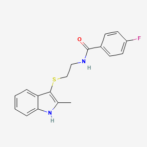 4-fluoro-N-(2-((2-methyl-1H-indol-3-yl)thio)ethyl)benzamide