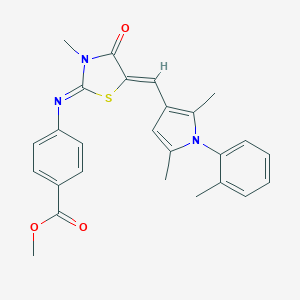 molecular formula C26H25N3O3S B301002 methyl 4-[(5-{[2,5-dimethyl-1-(2-methylphenyl)-1H-pyrrol-3-yl]methylene}-3-methyl-4-oxo-1,3-thiazolidin-2-ylidene)amino]benzoate 