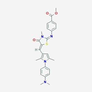 molecular formula C27H28N4O3S B301003 methyl 4-{[5-({1-[4-(dimethylamino)phenyl]-2,5-dimethyl-1H-pyrrol-3-yl}methylene)-3-methyl-4-oxo-1,3-thiazolidin-2-ylidene]amino}benzoate 
