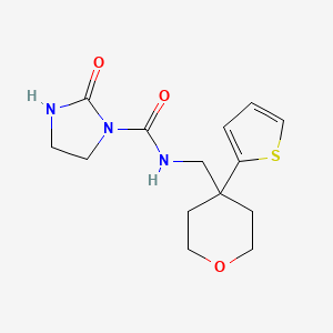 molecular formula C14H19N3O3S B3010032 2-oxo-N-((4-(thiophen-2-yl)tetrahydro-2H-pyran-4-yl)methyl)imidazolidine-1-carboxamide CAS No. 1797971-00-6