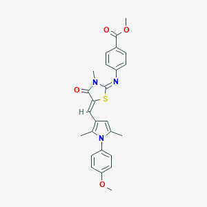 molecular formula C26H25N3O4S B301004 methyl 4-[(5-{[1-(4-methoxyphenyl)-2,5-dimethyl-1H-pyrrol-3-yl]methylene}-3-methyl-4-oxo-1,3-thiazolidin-2-ylidene)amino]benzoate 