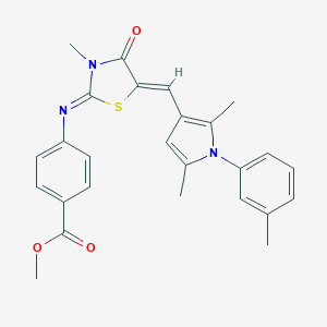 molecular formula C26H25N3O3S B301005 methyl 4-[(5-{[2,5-dimethyl-1-(3-methylphenyl)-1H-pyrrol-3-yl]methylene}-3-methyl-4-oxo-1,3-thiazolidin-2-ylidene)amino]benzoate 