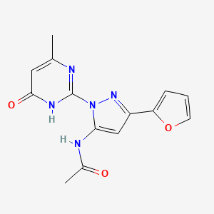 molecular formula C14H13N5O3 B3010062 N-(3-(furan-2-yl)-1-(4-methyl-6-oxo-1,6-dihydropyrimidin-2-yl)-1H-pyrazol-5-yl)acetamide CAS No. 1207026-53-6