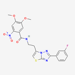 N-(2-(2-(3-fluorophenyl)thiazolo[3,2-b][1,2,4]triazol-6-yl)ethyl)-4,5-dimethoxy-2-nitrobenzamide