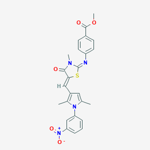 molecular formula C25H22N4O5S B301007 methyl 4-({5-[(1-{3-nitrophenyl}-2,5-dimethyl-1H-pyrrol-3-yl)methylene]-3-methyl-4-oxo-1,3-thiazolidin-2-ylidene}amino)benzoate 