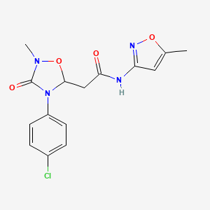 molecular formula C15H15ClN4O4 B3010077 2-[4-(4-chlorophenyl)-2-methyl-3-oxo-1,2,4-oxadiazolidin-5-yl]-N-(5-methyl-1,2-oxazol-3-yl)acetamide CAS No. 478045-96-4