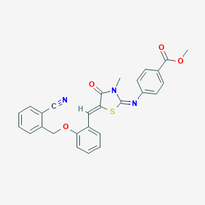 molecular formula C27H21N3O4S B301009 Methyl 4-[(5-{2-[(2-cyanobenzyl)oxy]benzylidene}-3-methyl-4-oxo-1,3-thiazolidin-2-ylidene)amino]benzoate 