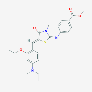 molecular formula C25H29N3O4S B301010 Methyl 4-({5-[4-(diethylamino)-2-ethoxybenzylidene]-3-methyl-4-oxo-1,3-thiazolidin-2-ylidene}amino)benzoate 