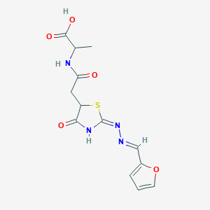 2-(2-((E)-2-((E)-(furan-2-ylmethylene)hydrazono)-4-oxothiazolidin-5-yl)acetamido)propanoic acid