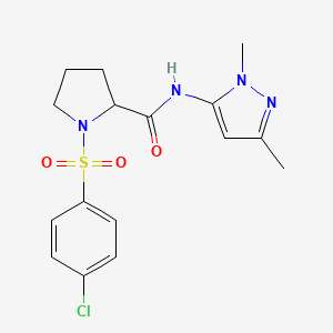 molecular formula C16H19ClN4O3S B3010112 1-((4-chlorophenyl)sulfonyl)-N-(1,3-dimethyl-1H-pyrazol-5-yl)pyrrolidine-2-carboxamide CAS No. 1219146-03-8