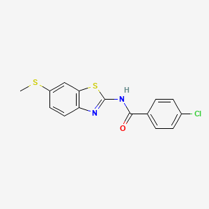 molecular formula C15H11ClN2OS2 B3010115 4-chloro-N-(6-(methylthio)benzo[d]thiazol-2-yl)benzamide CAS No. 922675-33-0