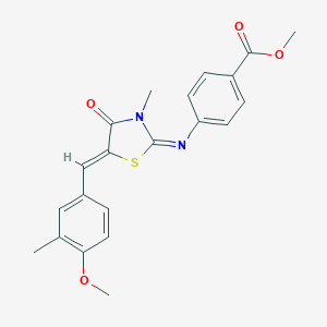molecular formula C21H20N2O4S B301013 Methyl 4-{[5-(4-methoxy-3-methylbenzylidene)-3-methyl-4-oxo-1,3-thiazolidin-2-ylidene]amino}benzoate 