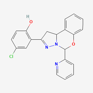 molecular formula C21H16ClN3O2 B3010154 4-chloro-2-(5-(pyridin-2-yl)-5,10b-dihydro-1H-benzo[e]pyrazolo[1,5-c][1,3]oxazin-2-yl)phenol CAS No. 899984-69-1