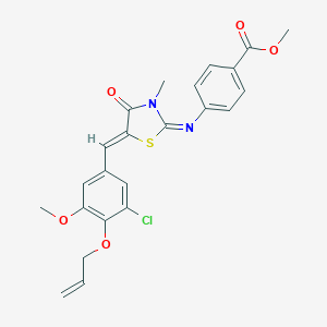 molecular formula C23H21ClN2O5S B301016 Methyl 4-({5-[4-(allyloxy)-3-chloro-5-methoxybenzylidene]-3-methyl-4-oxo-1,3-thiazolidin-2-ylidene}amino)benzoate 