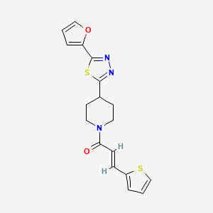 molecular formula C18H17N3O2S2 B3010167 (E)-1-(4-(5-(furan-2-yl)-1,3,4-thiadiazol-2-yl)piperidin-1-yl)-3-(thiophen-2-yl)prop-2-en-1-one CAS No. 1351663-98-3