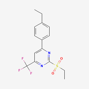 molecular formula C15H15F3N2O2S B3010168 4-(4-Ethylphenyl)-2-(ethylsulfonyl)-6-(trifluoromethyl)pyrimidine CAS No. 862783-00-4
