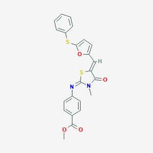 molecular formula C23H18N2O4S2 B301018 Methyl 4-[(3-methyl-4-oxo-5-{[5-(phenylsulfanyl)-2-furyl]methylene}-1,3-thiazolidin-2-ylidene)amino]benzoate 