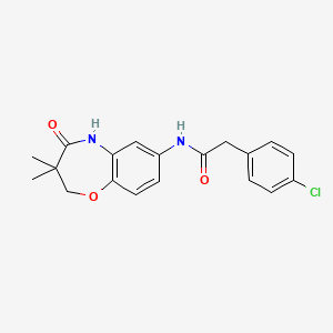 molecular formula C19H19ClN2O3 B3010199 2-(4-氯苯基)-N-(3,3-二甲基-4-氧代-2,3,4,5-四氢苯并[b][1,4]恶杂环庚-7-基)乙酰胺 CAS No. 921816-86-6