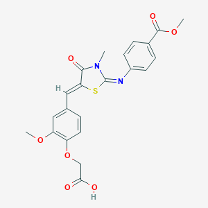 molecular formula C22H20N2O7S B301020 {2-Methoxy-4-[(2-{[4-(methoxycarbonyl)phenyl]imino}-3-methyl-4-oxo-1,3-thiazolidin-5-ylidene)methyl]phenoxy}acetic acid 